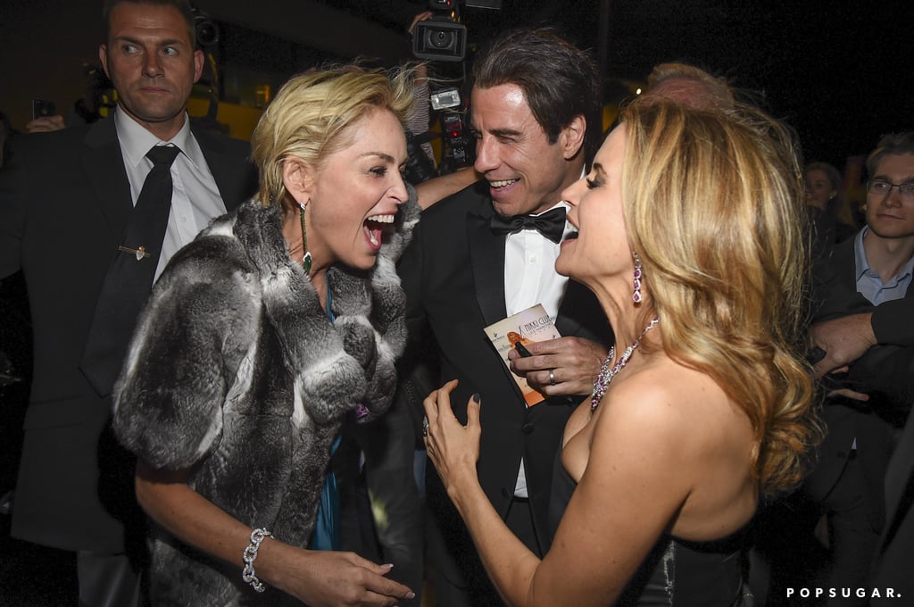 Sharon Stone laughed with John Travolta and Kelly Preston.