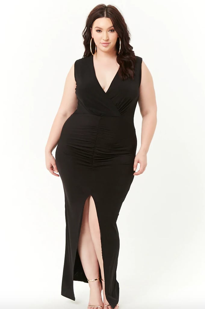 Forever 21 Plus Size Ruched Surplice Maxi Dress Miley Cyrus Black 5984