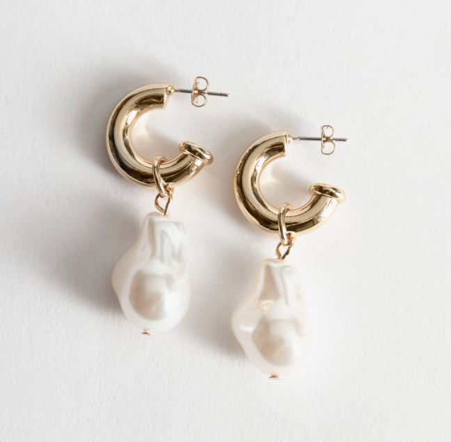 And Other Stories Pearl Pendant Mini Hoop Earrings