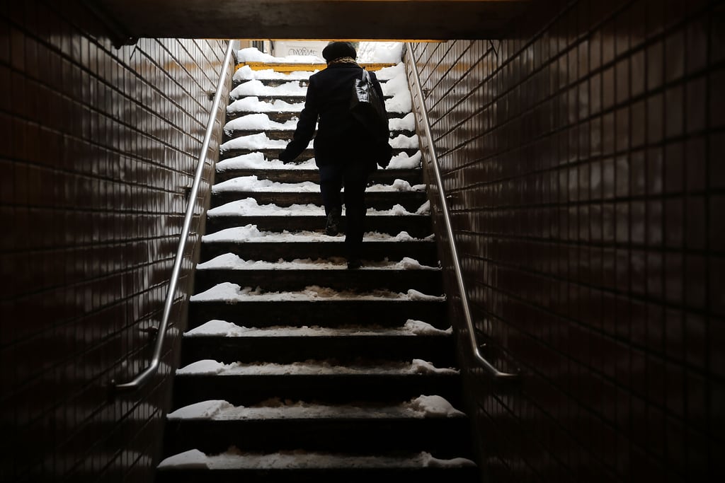 Snow made its way into the subway stops in Brooklyn, too, where a layer of snow covered the borough's subway stairs.