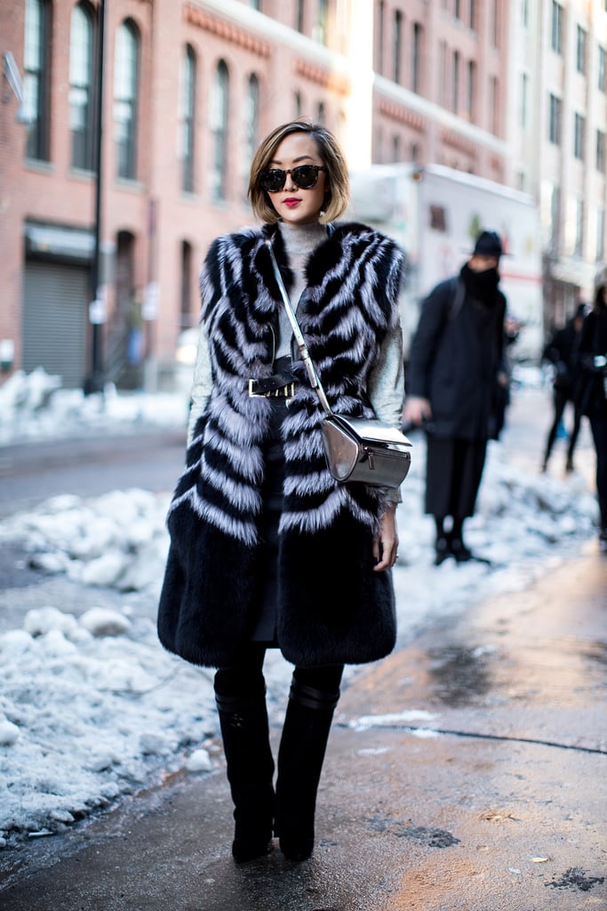 A long, chunky fur vest will keep your entire body warm — even | How to ...