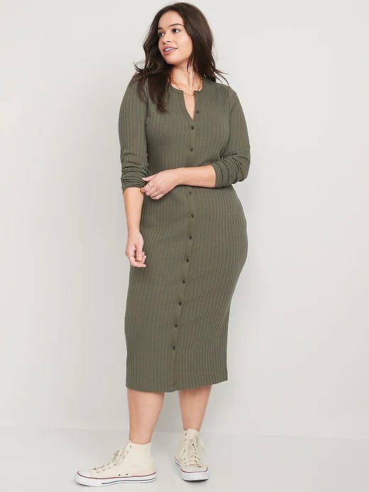 Old Navy Fitted Rib-Knit Midi Button-Front Dress