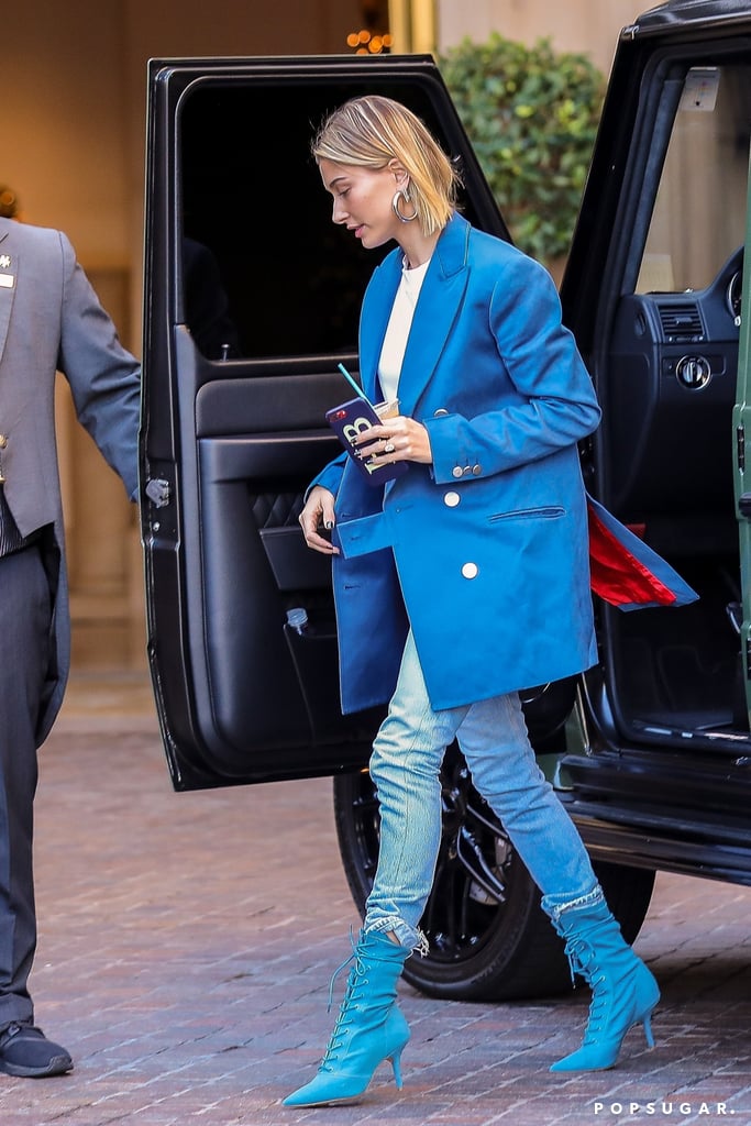 Hailey Baldwin Blue Yeezy Boots