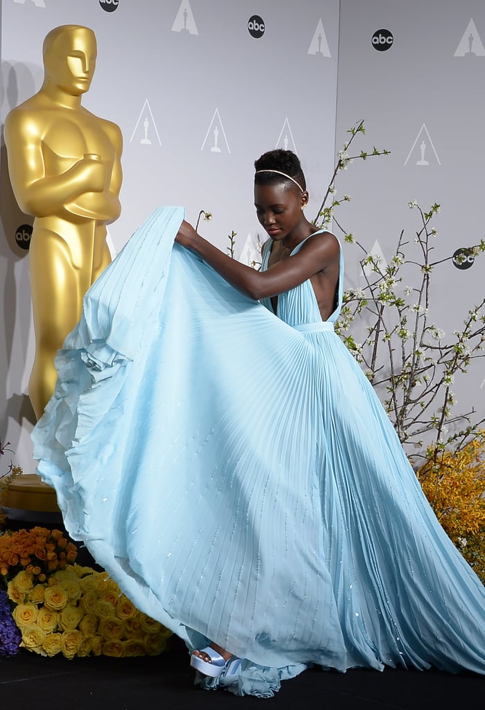 Lupita Nyong'o in Light Blue Prada Dress at Oscars 2014