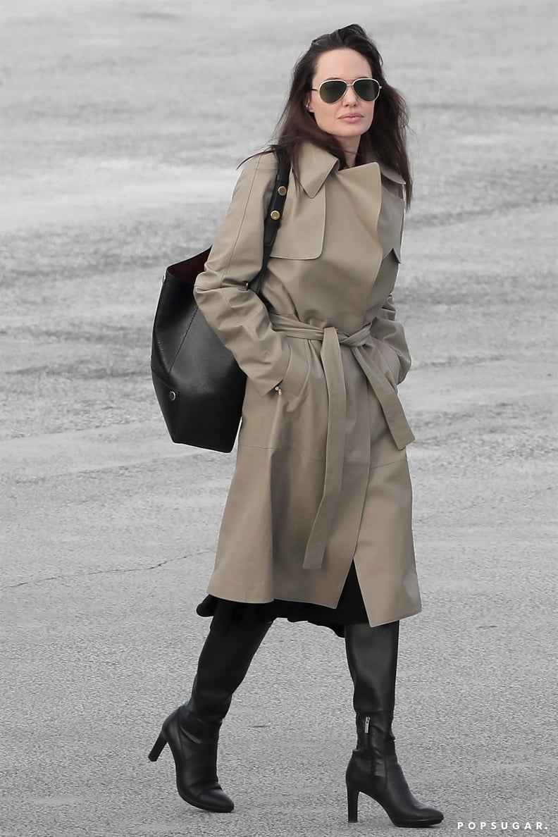 Angelina Jolie Trench Coat at the Airport | POPSUGAR Fashion