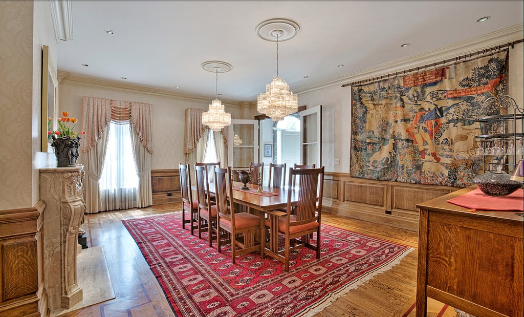 The formal dining room is every bit as ornate as expected.