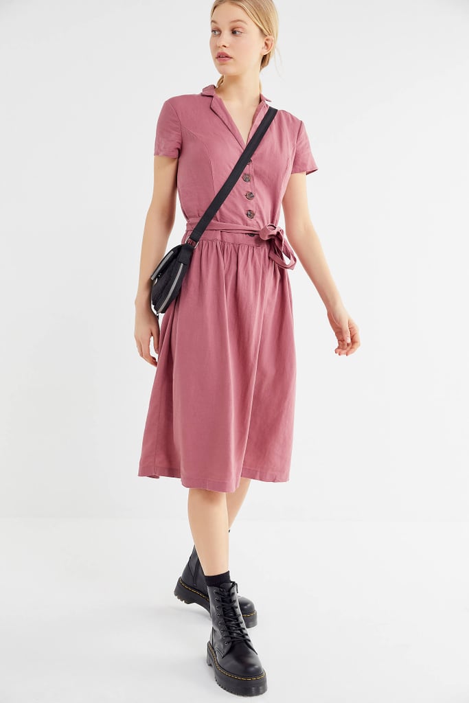 UO Natalie Linen Belted Midi Dress