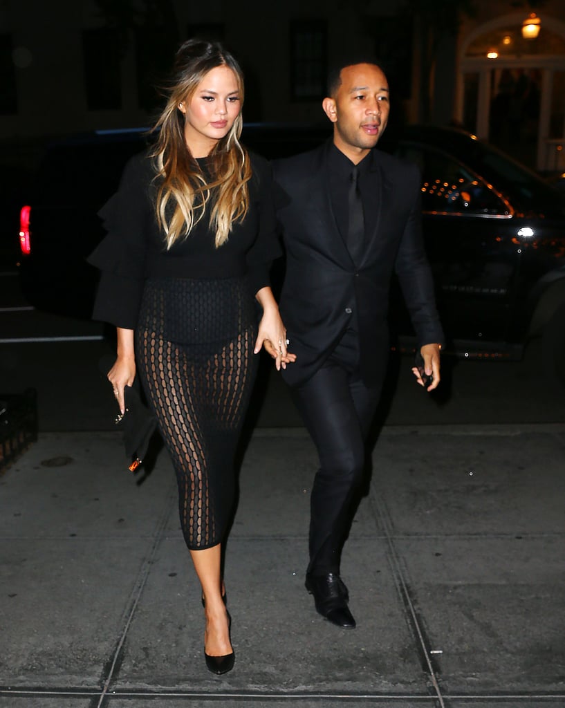 Chrissy kept the sexy factor going in a sheer look similar to her Zeynep Arcay outfit while John wore a classic suit and pants combo.