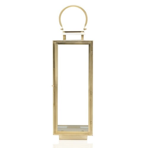 Scott Living Luxe Brass Metal and Glass Rectangle Lantern