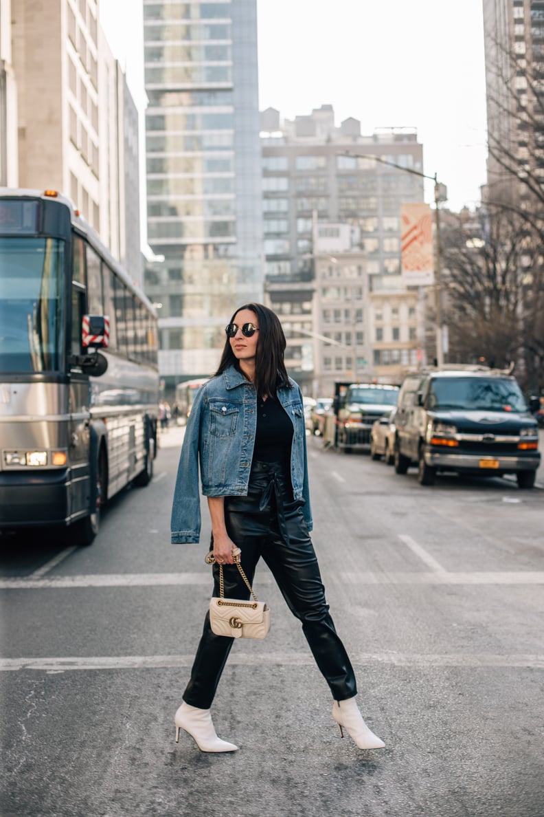 Stylish Elderly Woman in Black Leather Jacket and White Pants with Black  Boots · Free Stock Photo