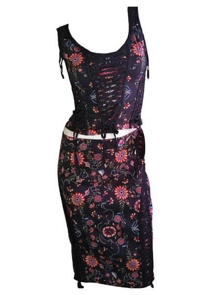Christian Dior F/W 2002 Floral Corset Skirt Set by John Galliano