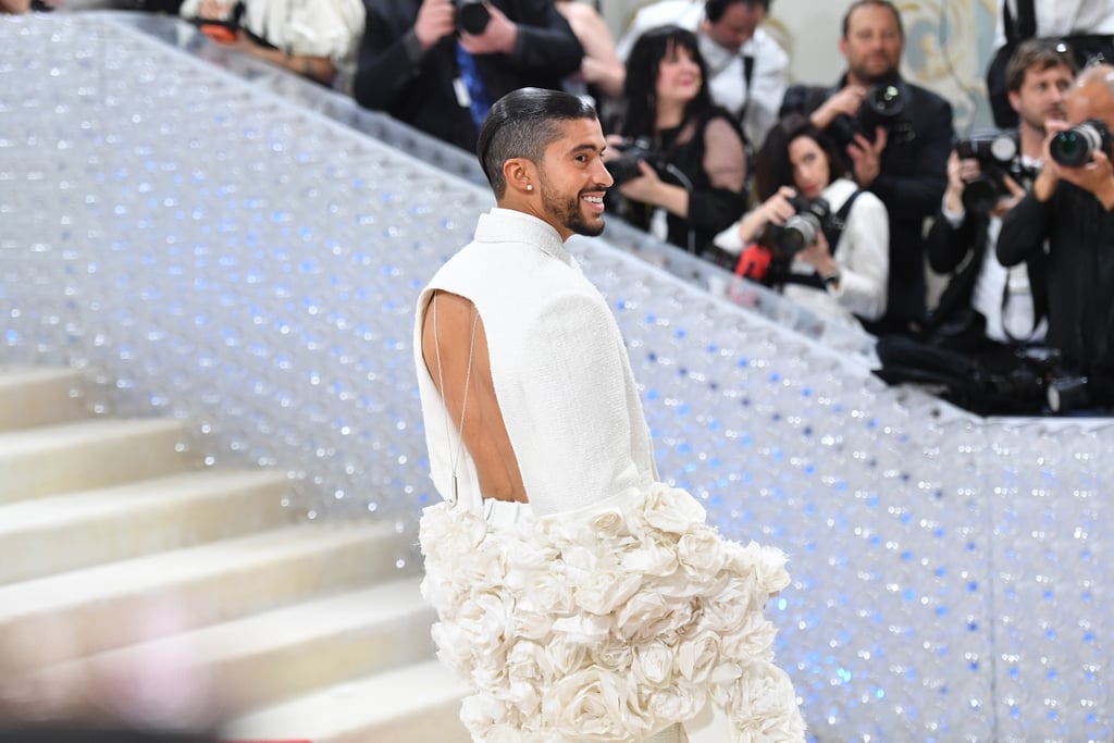 Bad Bunny's White Jacquemus Pantsuit With a Rosette Cape | POPSUGAR ...