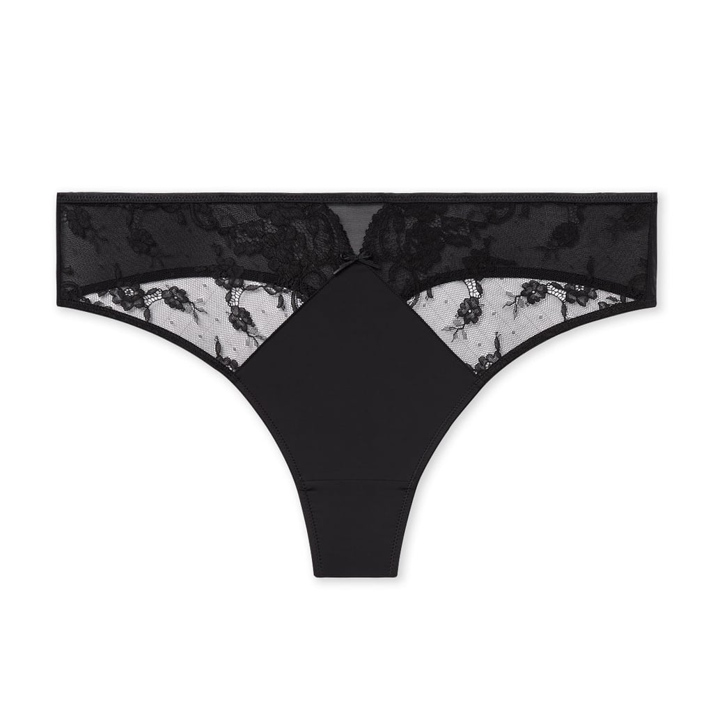 Microfibre Thong With Lace in Black