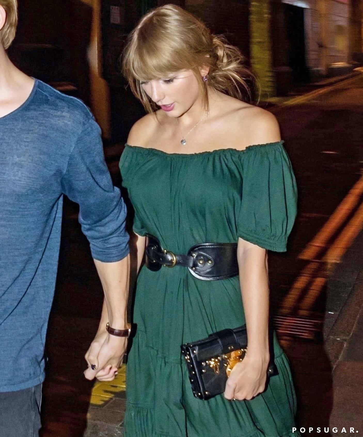 Taylor Swift Green Dress By Free People With Joe Alwyn Popsugar Fashion
