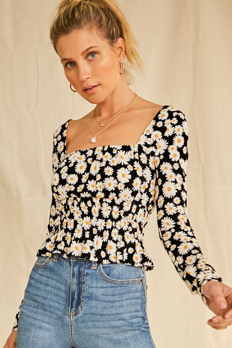 Forever 21 Floral Print Square Neck Top