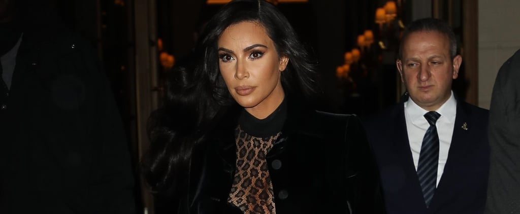 Kim Kardashian Sheer Leopard Outfit in Paris 2019