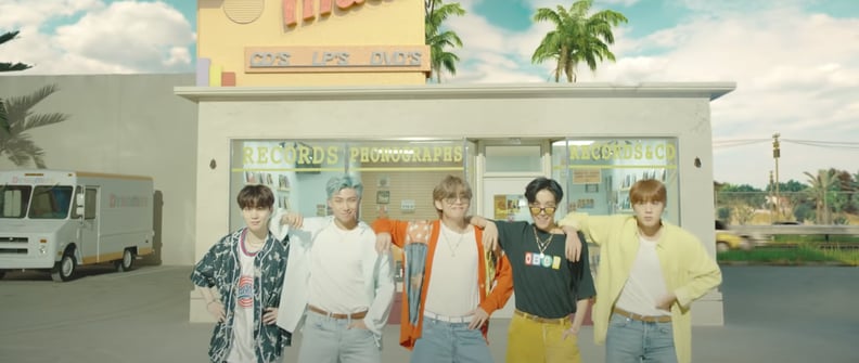 Suga wearing a Tune Squad jersey under a matching Louis Vuitton set, BRB,  Admiring the Amazing Outfits in BTS's Dynamite Music Video For Hours on  End