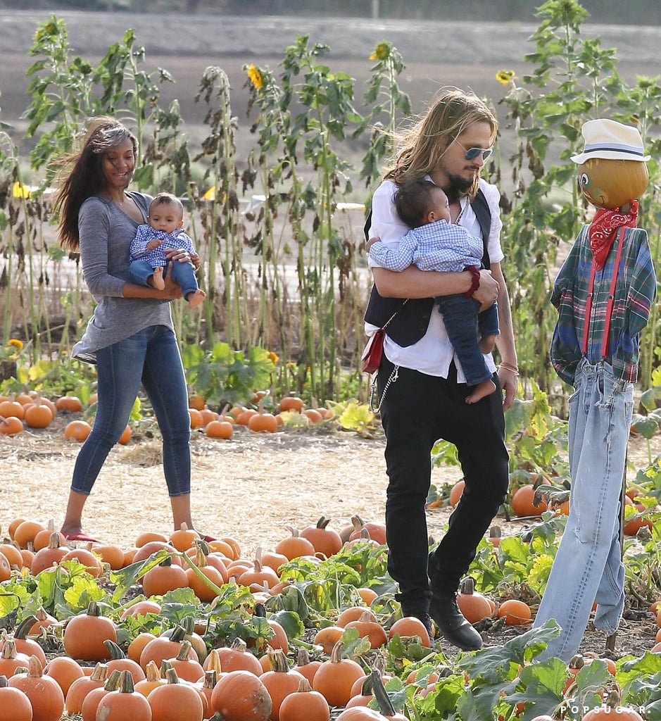 Zoe Saldana and Marco Perego Take Twins to the Pumpkin Patch