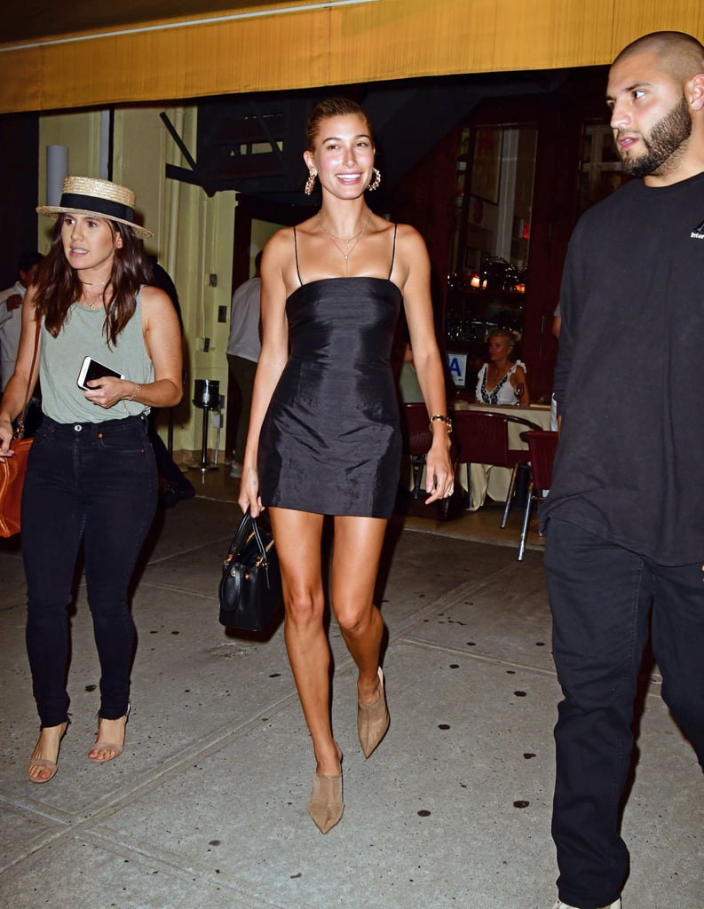 Hailey Baldwin S Black Dress And Tan Mules Popsugar Fashion Photo 8