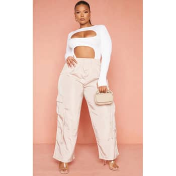 PRETTYLITTLETHING Shape Baby Blue Buckle Detail Cargo Wide Leg Pants