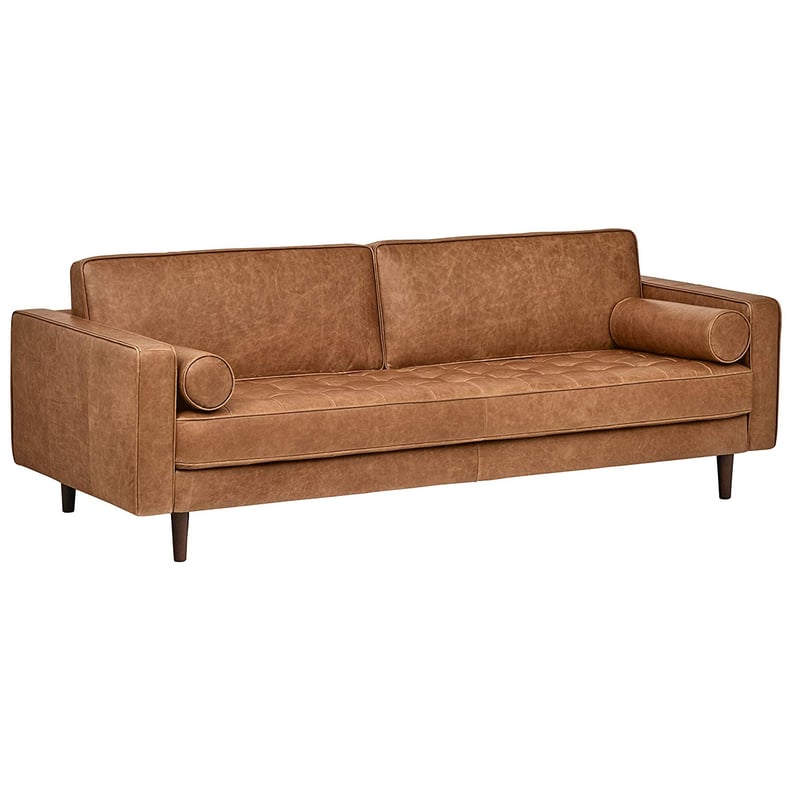 Rivet Aiden Tufted Mid-Century Modern Leather Bench Seat Sofa