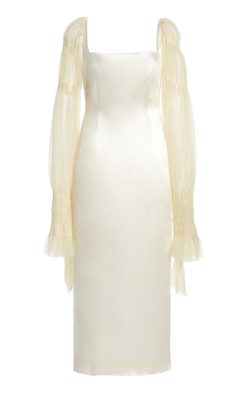 Danielle Frankel Ruby Tulle-Sleeve Wool-Silk Midi Dress