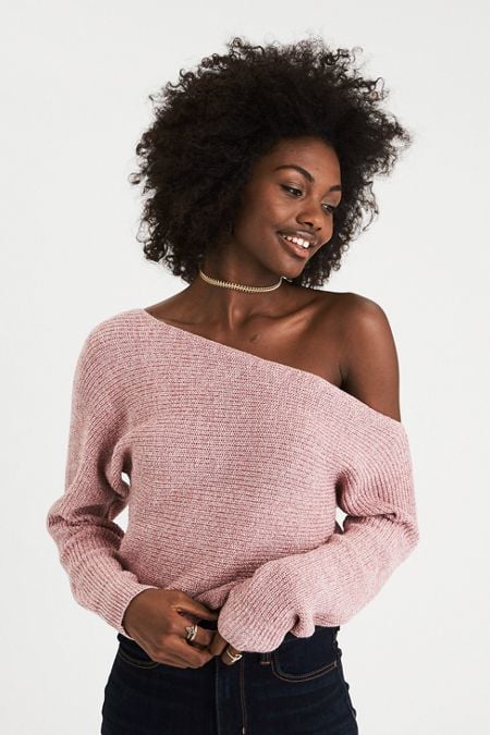 American Eagle Slouchy Off-the-Shoulder Crop Sweater