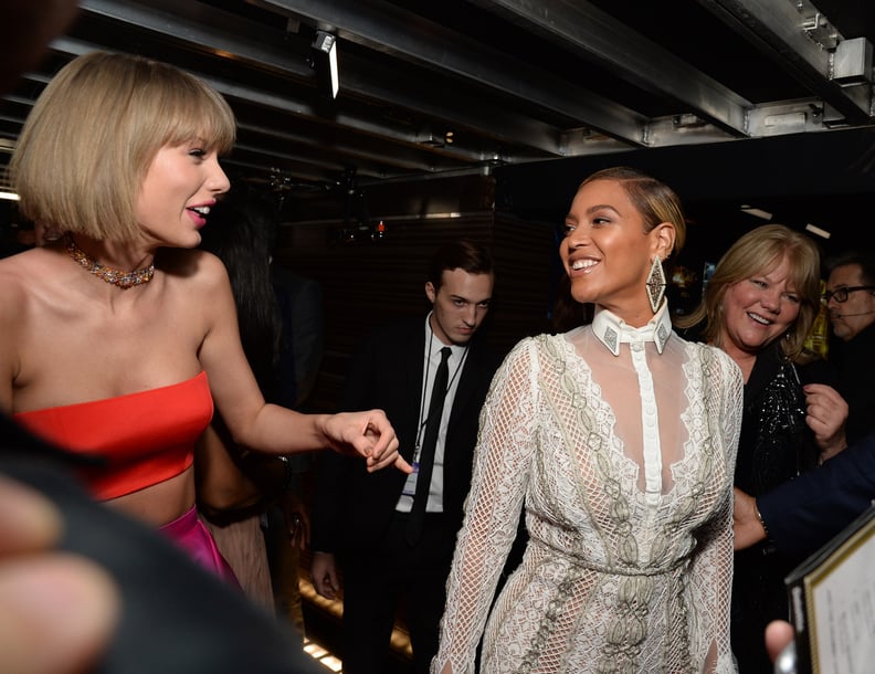 February 2016: Taylor Swift and Beyoncé Hang Out Backstage at the Grammys