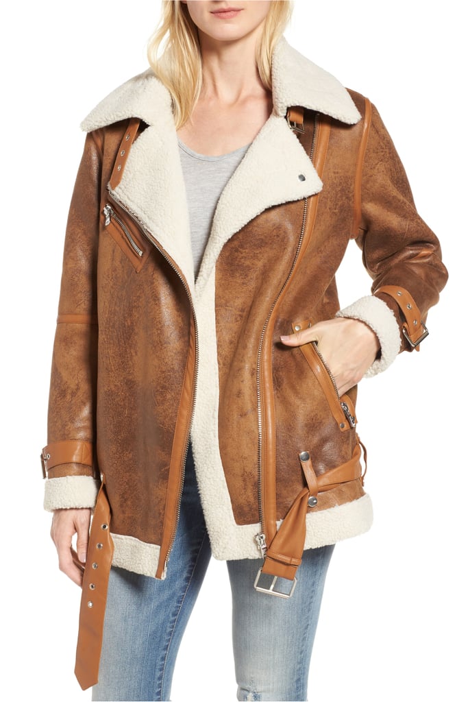 Avec Les Filles Faux Shearling Biker Jacket