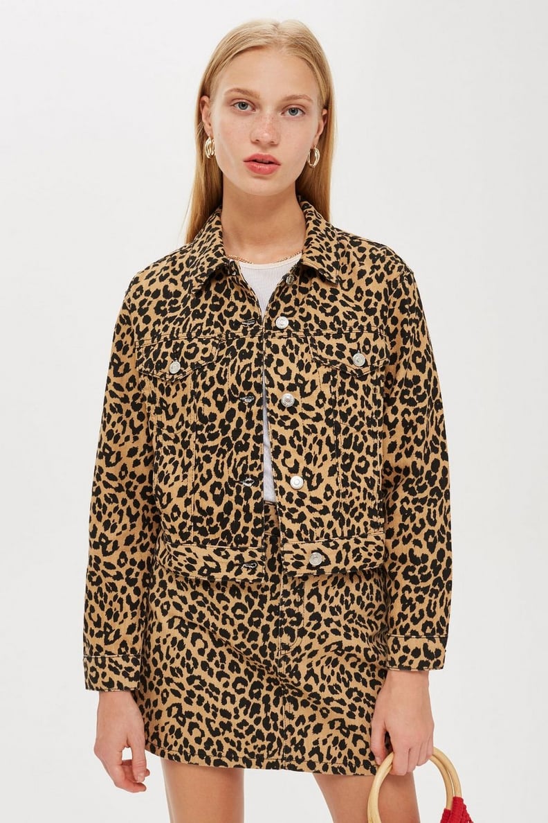 Topshop Leopard-Print Denim Skirt