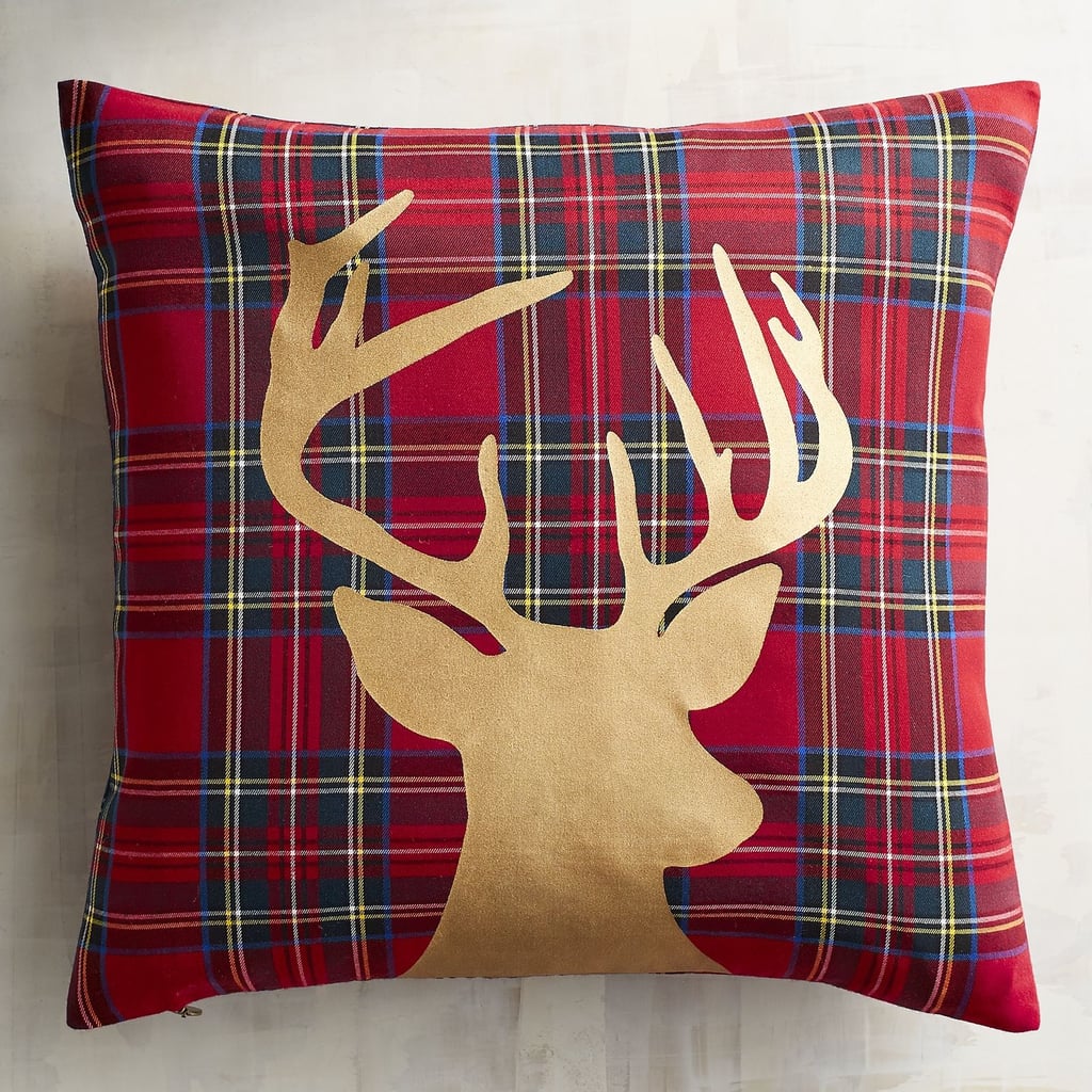 Plaid Gold Foil Reindeer Pillow ($25)