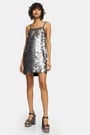 Topshop IDOL Silver Embellished Sequin Disc Slip Dress