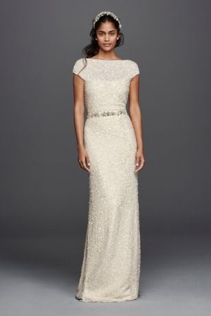Jenny Packham for David's Bridal Hand-Beaded Sheath Cap Dress