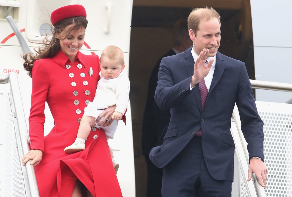 The queen gave William and George special permission to fly together. 
The monarch must give her approval for two heirs to travel by air together, an event that's typically avoided. 
And they flew commercial. 
Will, Kate, and George traveled the 20-plus hours from London to Australia by a scheduled commercial flight — first class was reserved for them and their entourage, of course. Could you imagine being on the flight? For flights in and around Australia and New Zealand, they are using the royal air force.  So when Kate stepped off that flight in red, she was not freshening up in a commercial airline bathroom, since that flight was chartered by the air force.
