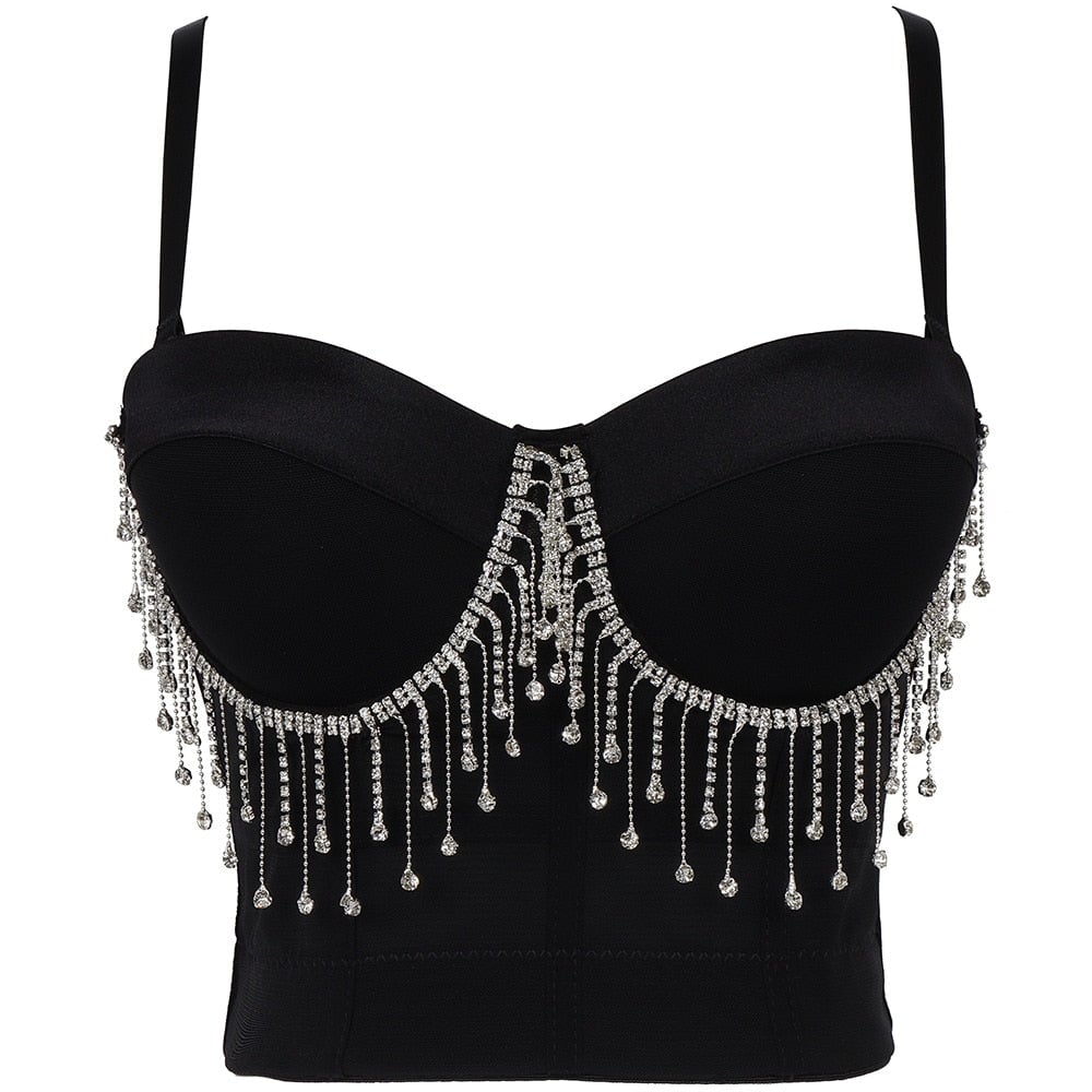 Trend4Us Handmade Rhinestone Corset Crop Top