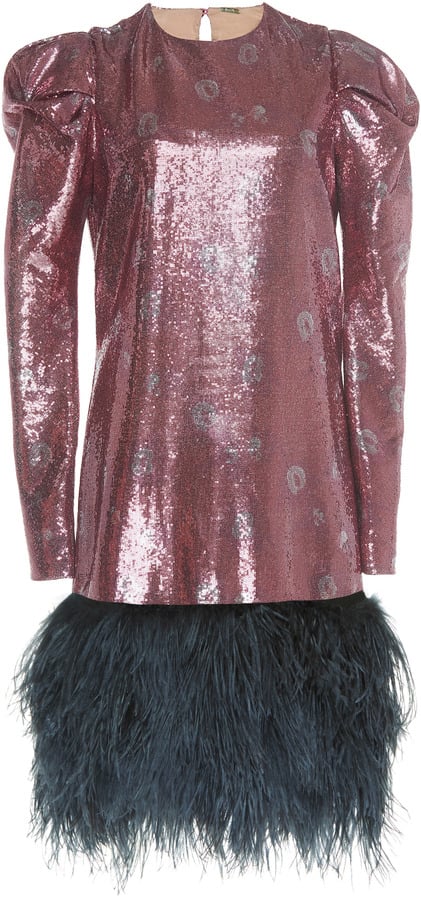 Johanna Ortiz Aurora Feather Hem Sequin Dress