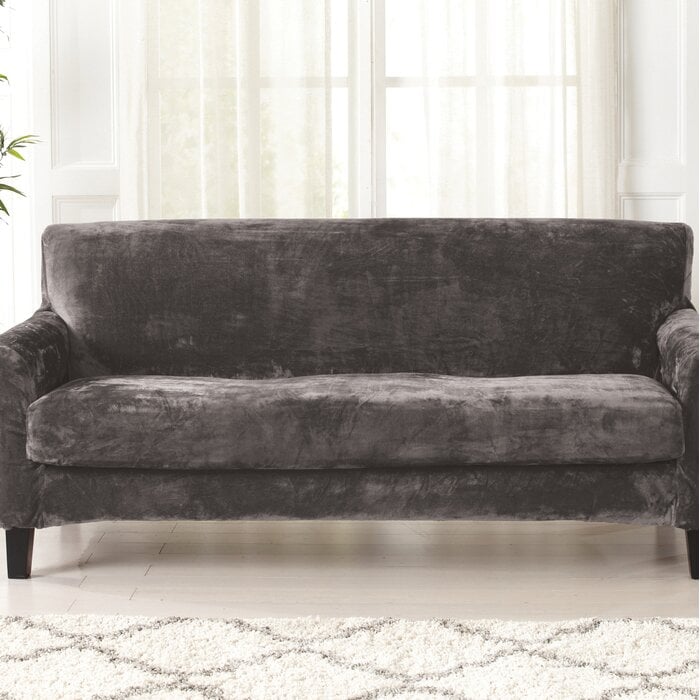 Velvet Plush Box Cushion Sofa Slipcover