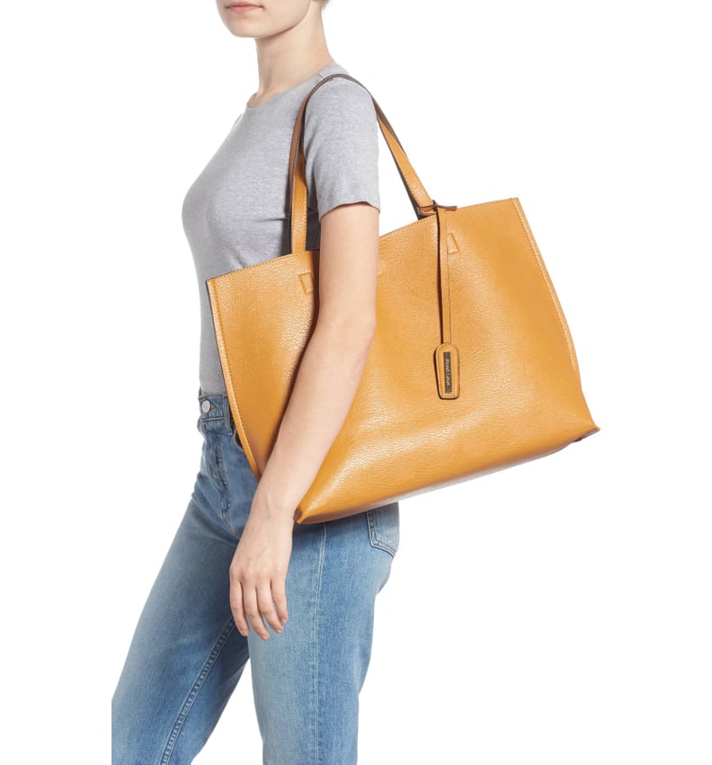 Street Level Reversible Faux Leather Tote & Wristlet