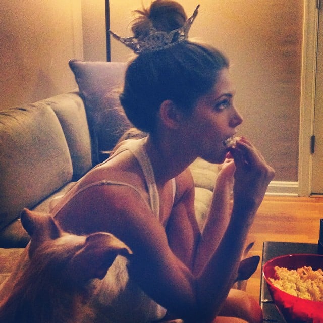 Ashley Greene watched the Miss America pageant with a crown and popcorn. 
Source: Instagram user ashleygreene