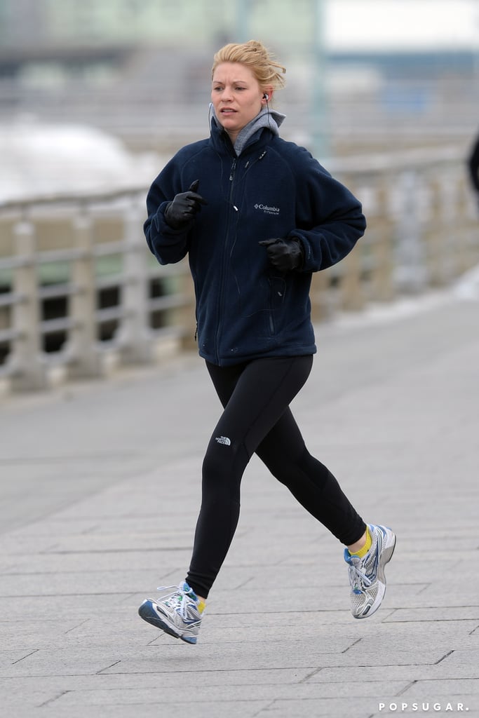 Claire Danes went for a jog along the Hudson River in NYC on Monday.