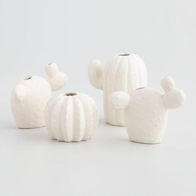 White Dolomite Cactus Vases Set of 4