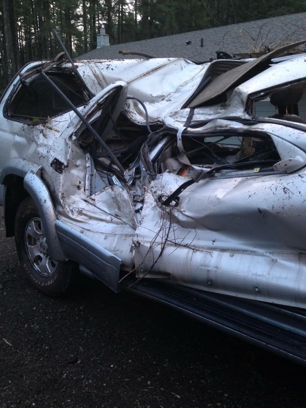 Hunter's side of the car after the crash.