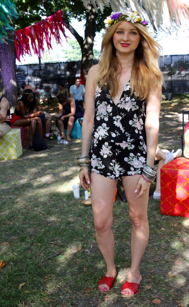 This woman proved there's no such thing as too many flowers when she paired her floral-print romper with a colorful flower crown.