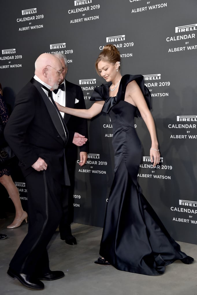 Gigi Hadid Black Zac Posen Dress at Pirelli Calendar Event