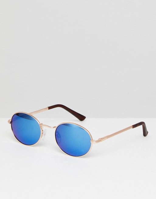ASOS DESIGN Round Sunglasses With Blue Mirror Lens