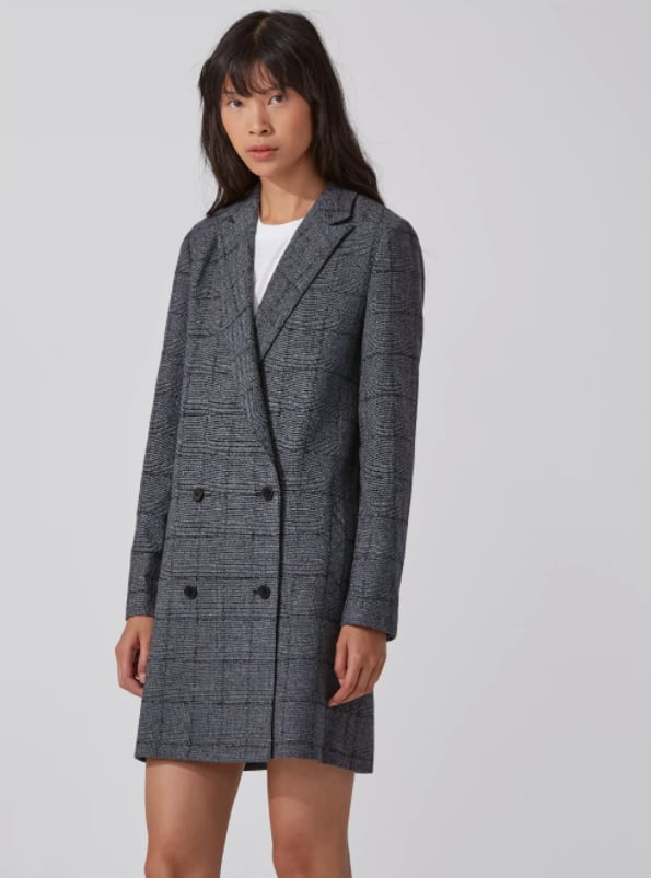 Frank and Oak Double-Breasted Plaid Blazer in Grey