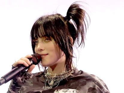 Billie Eilish Wears a Black Lace Slip Skirt With Moon Boots | POPSUGAR