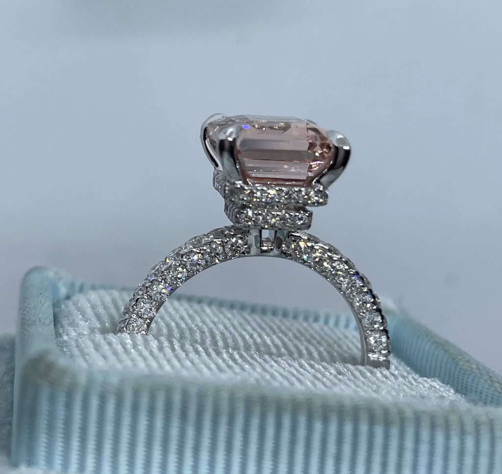 Emerald Cut Morganite and Diamond Ring ($1,419)