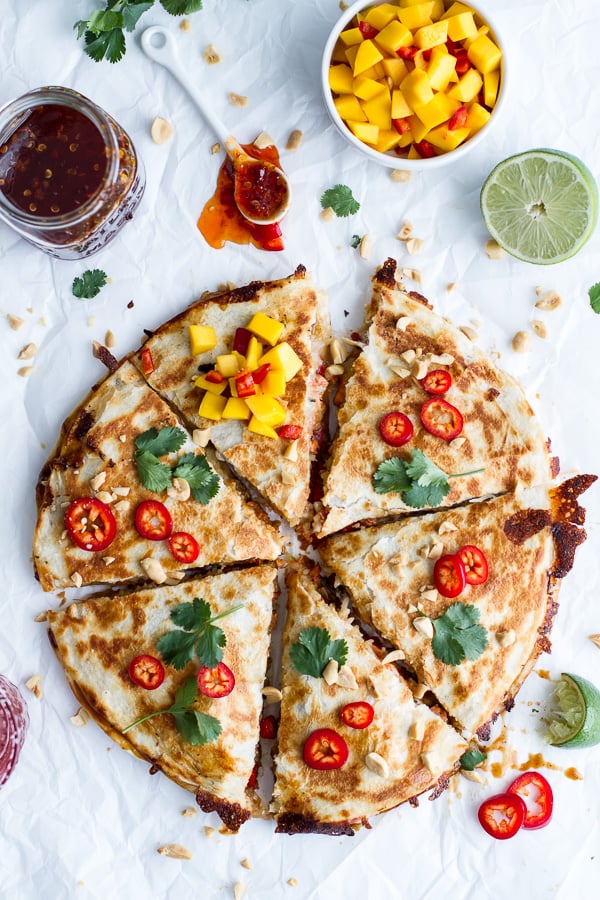 Sweet Thai Chili Salmon Quesadillas With Spicy Mango