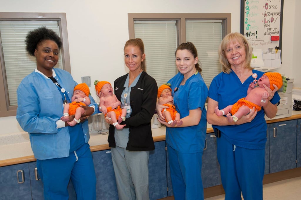Babies in the Hospital Dressed Up as Pumpkins For Halloween